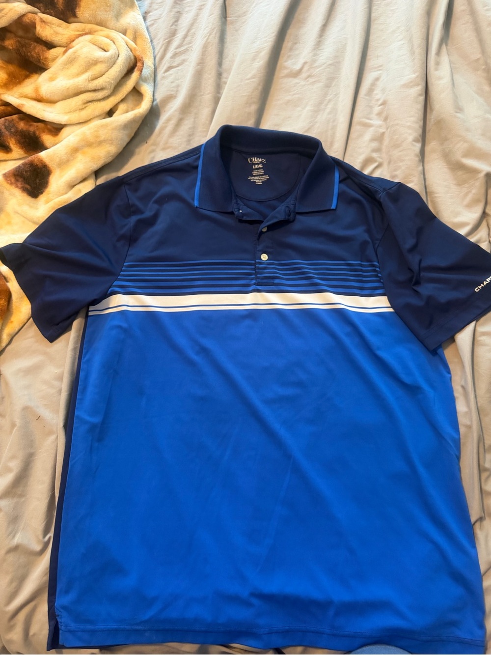 Chaps Two-Tone Blue Polo with White Stripe